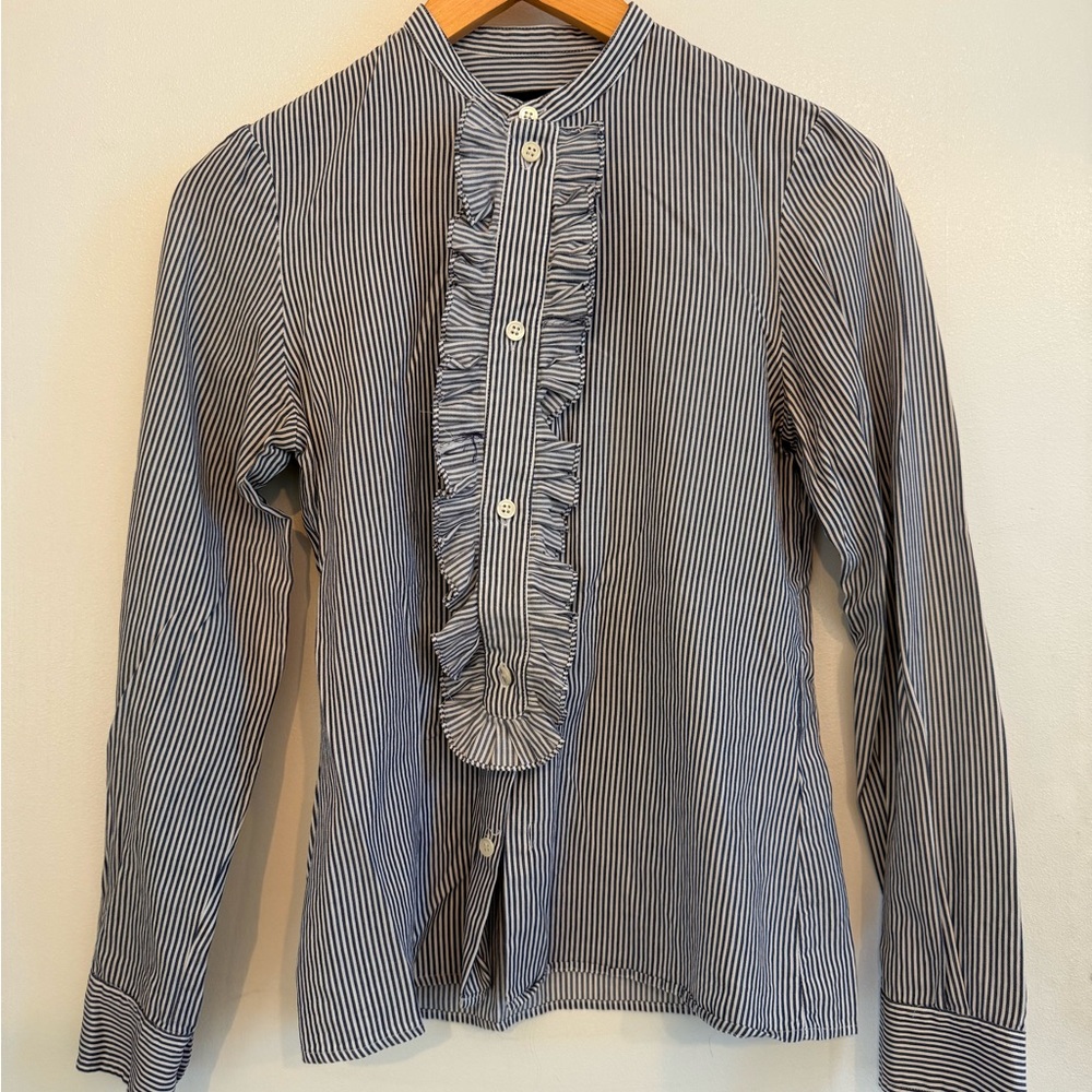 A.P.C. Navy and Cream Striped Blouse